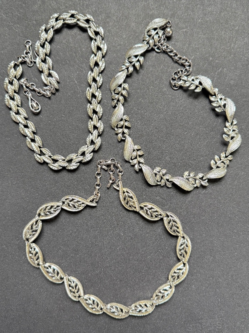 Three VINTAGE CORO Silver Leaf Necklaces MCM